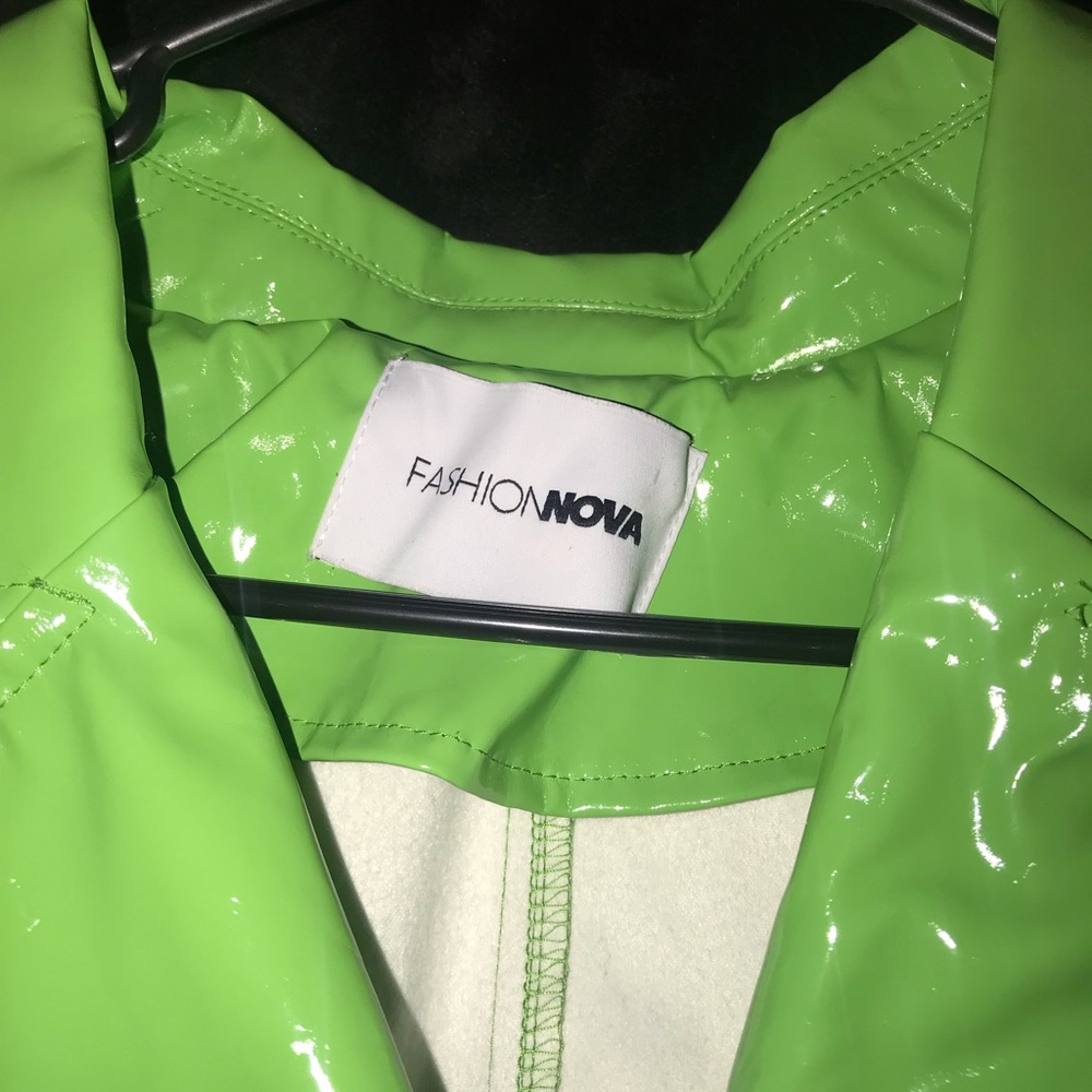Fashion Nova Glow Girl Trench Rain Coat Lime Green